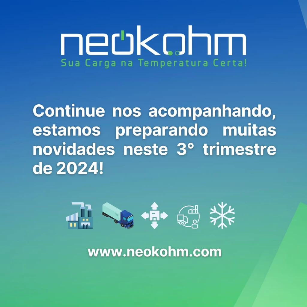 Arte "Continue nos acompanhando, estamos preparando muitas novidades neste 3º trimestre de 2024!", com ícones como fábrica, caminhão e floco de neve.