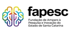 Logotipo da FAPESC com cérebro em linhas coloridas e a legenda "Fundação de Amparo à Pesquisa e Inovação do Estado de Santa Catarina".